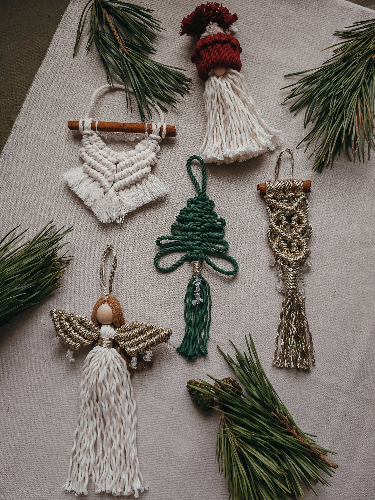 Handmade Christmas Tree Decorations with Clear Quartz and gold accents