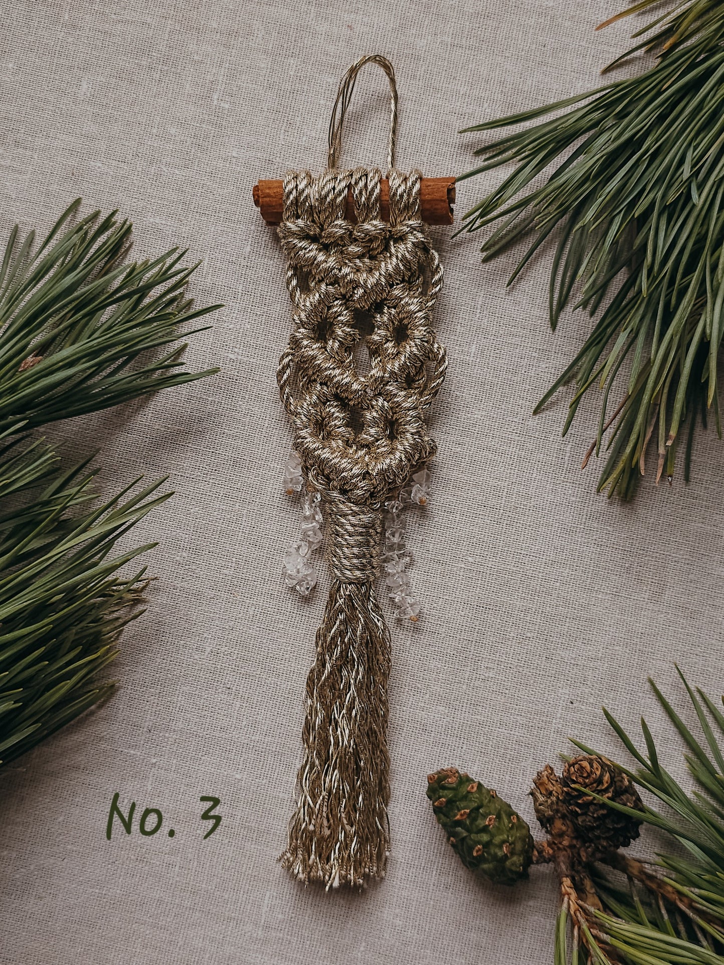 Handmade Christmas Tree Decorations with Clear Quartz and gold accents