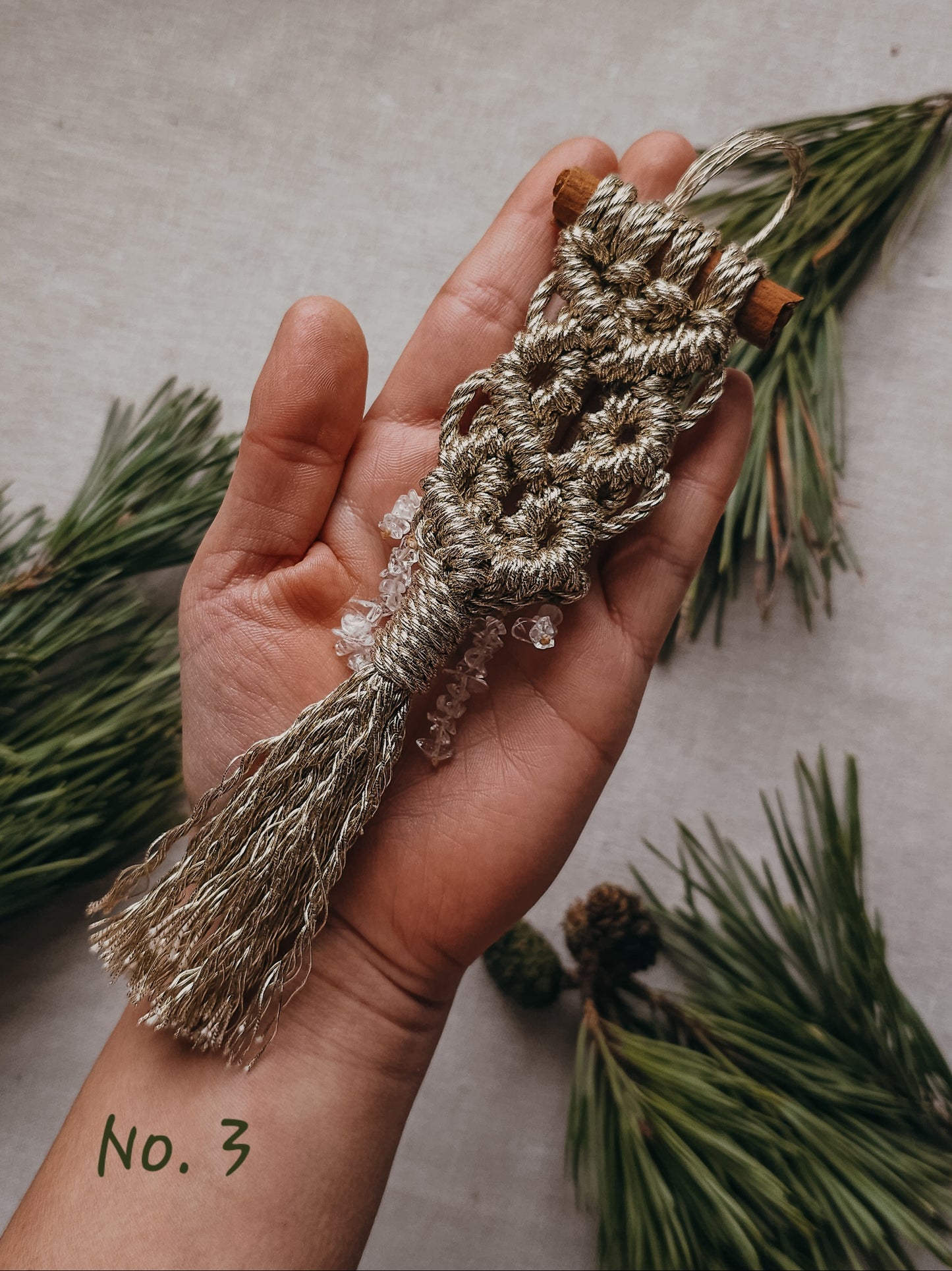 Handmade Christmas Tree Decorations with Clear Quartz and gold accents