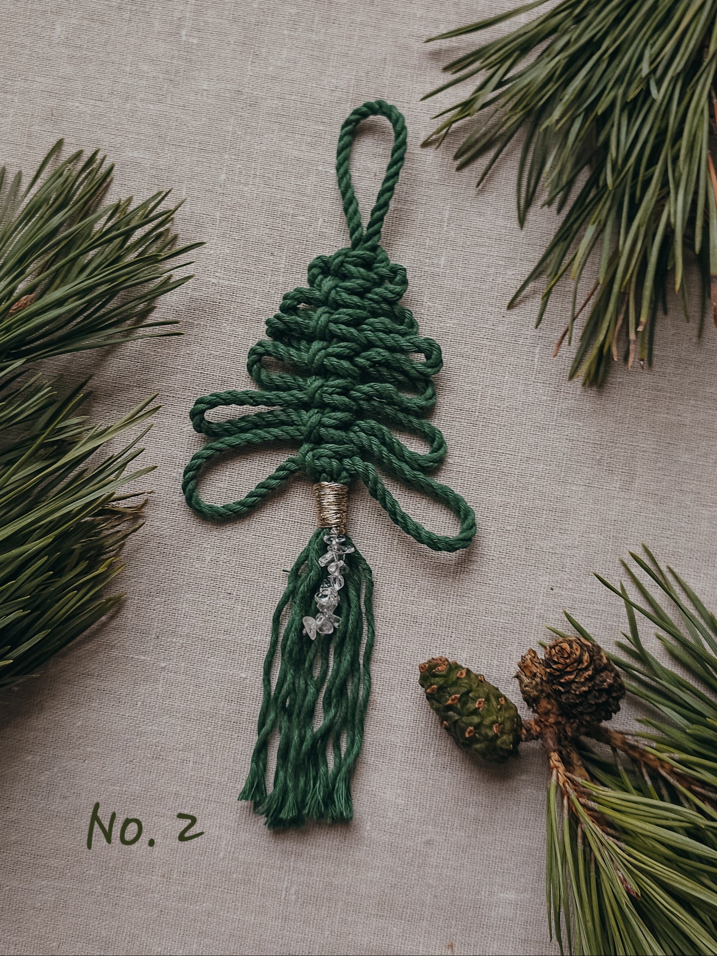 Handmade Christmas Tree Decorations with Clear Quartz and gold accents