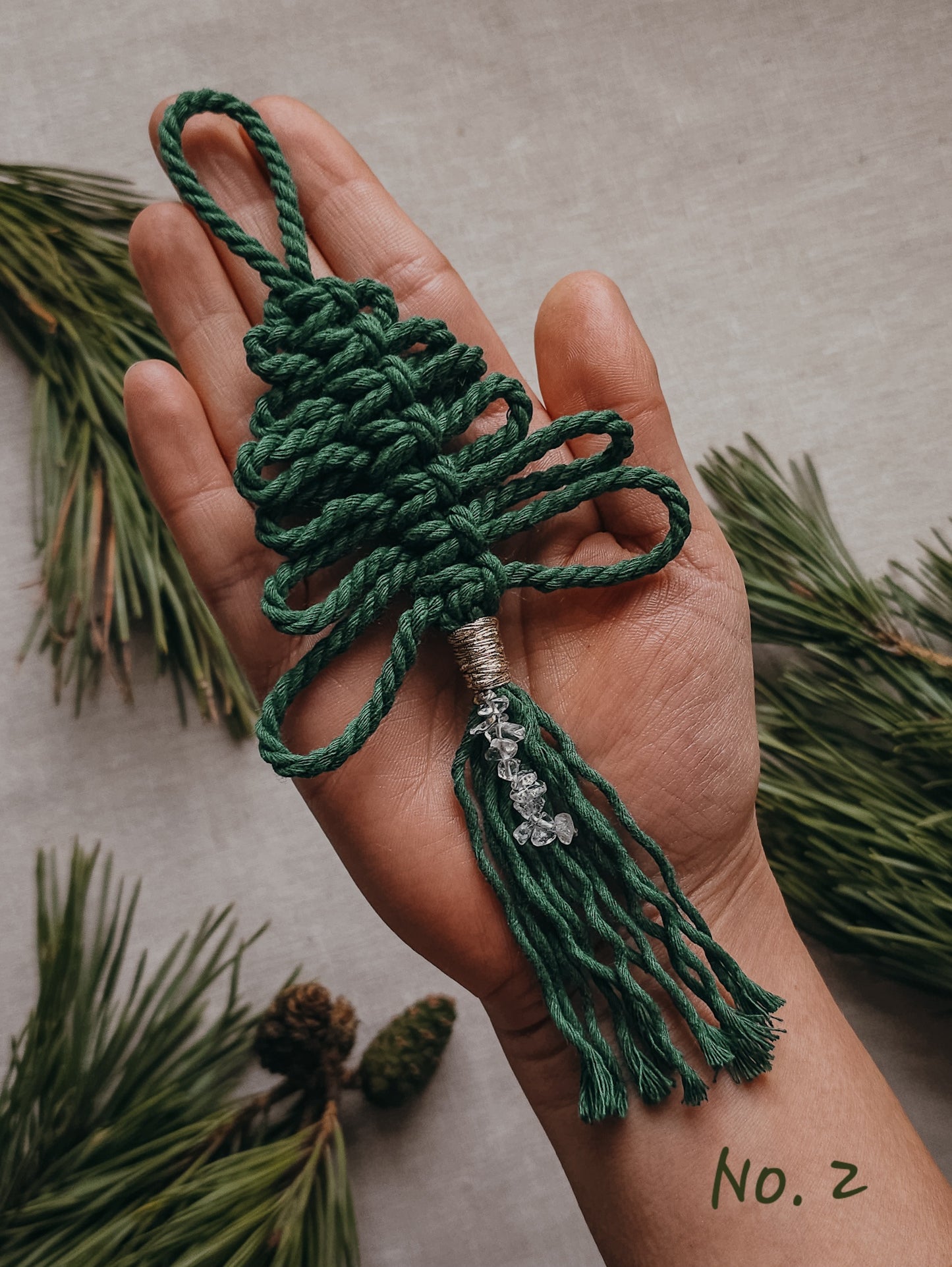 Handmade Christmas Tree Decorations with Clear Quartz and gold accents