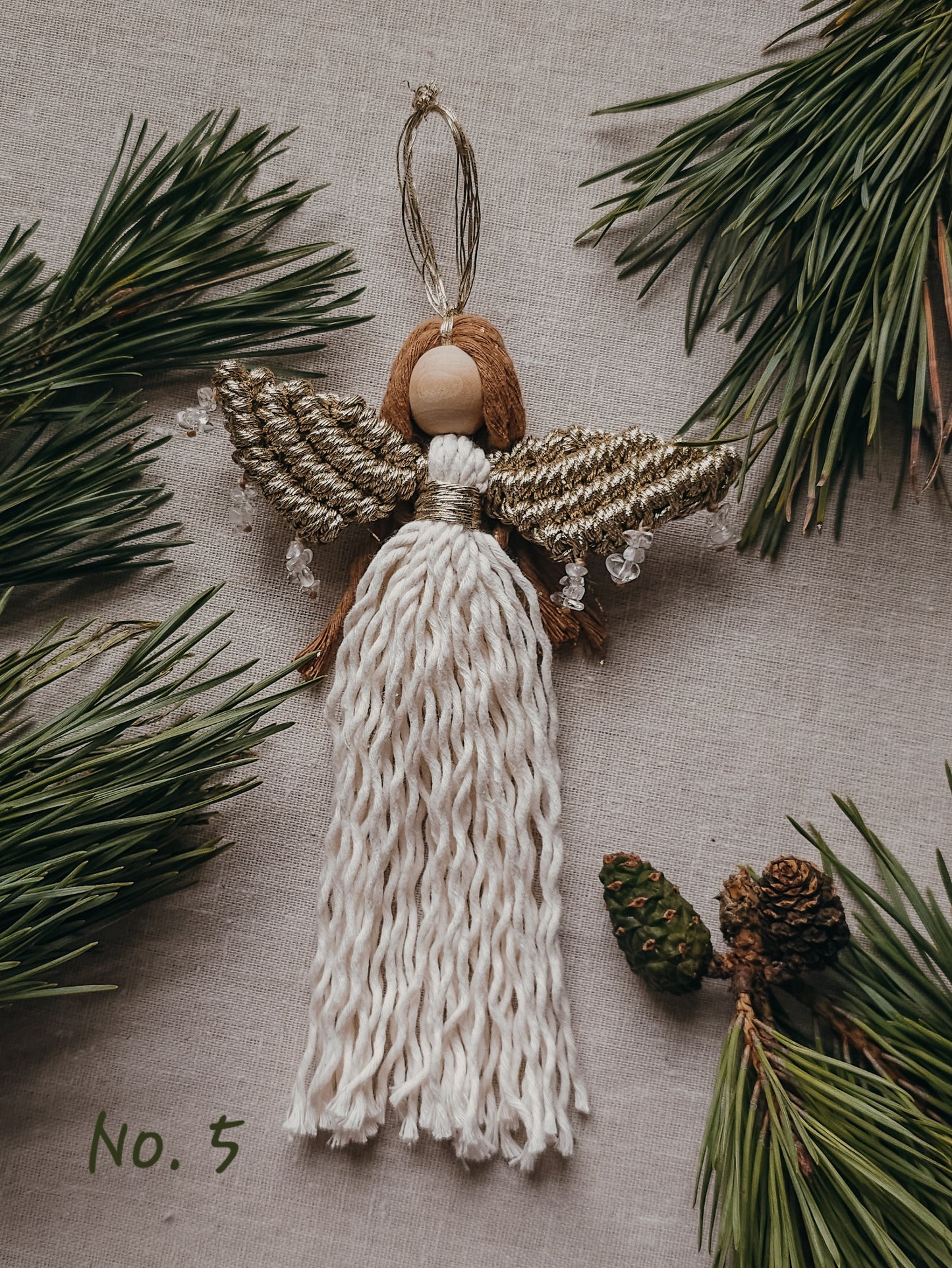 Handmade Christmas Tree Decorations with Clear Quartz and gold accents