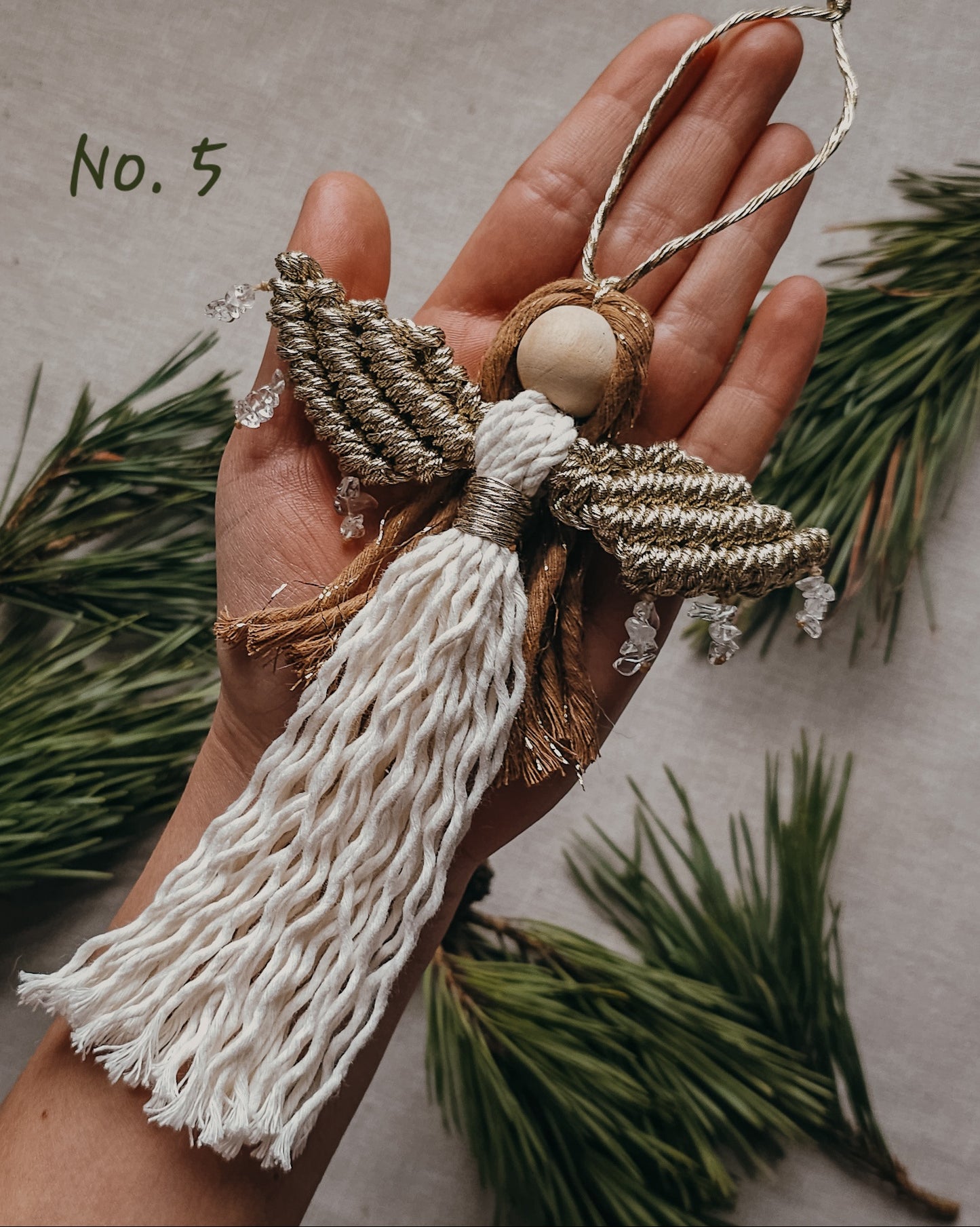 Handmade Christmas Tree Decorations with Clear Quartz and gold accents