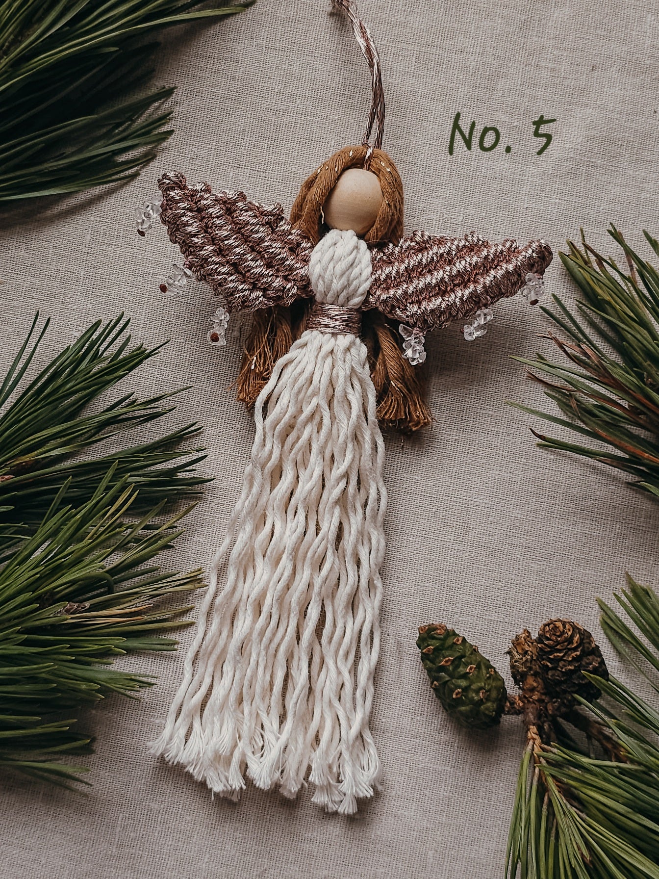 Handmade Christmas Tree Decorations with Clear Quartz and rose gold accents