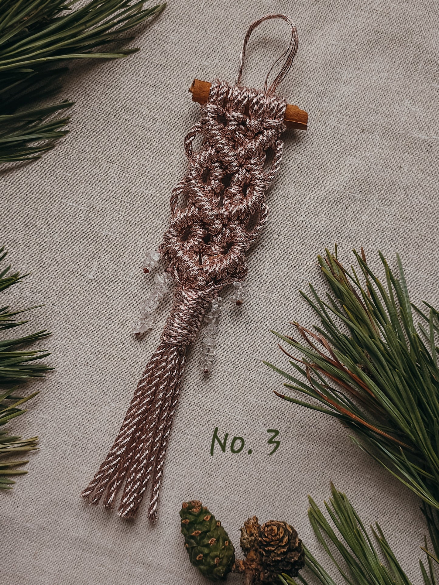 Handmade Christmas Tree Decorations with Clear Quartz and rose gold accents