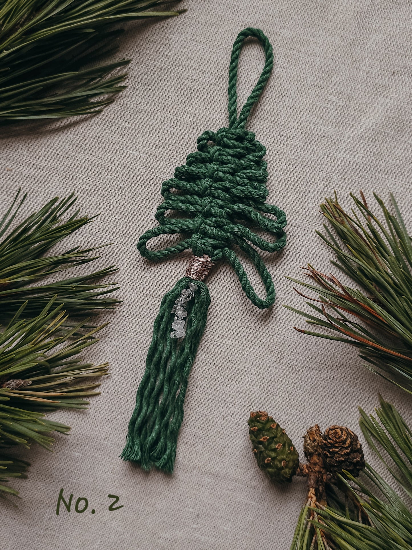 Handmade Christmas Tree Decorations with Clear Quartz and rose gold accents