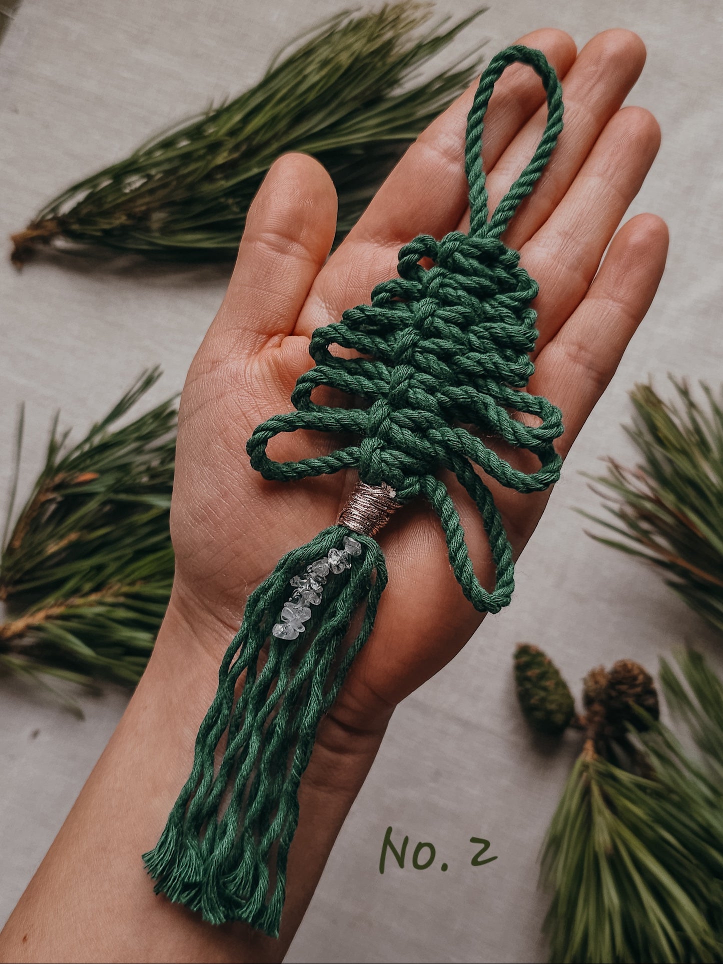 Handmade Christmas Tree Decorations with Clear Quartz and rose gold accents