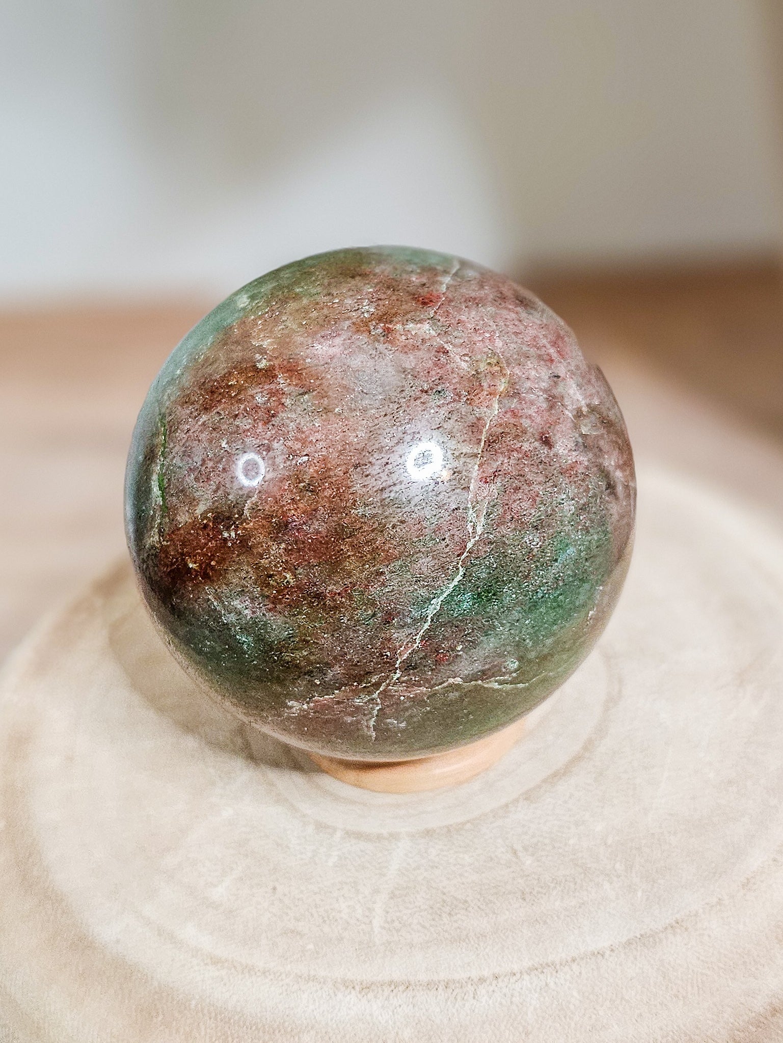 Polished Eclogite Garnet and omphacite sphere for grounding, meditation, and sacred space display