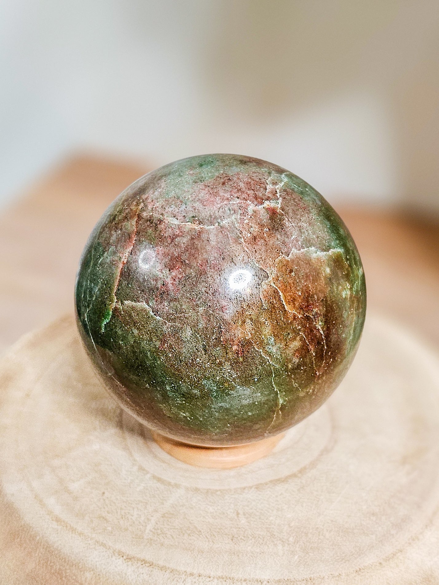 Polished Eclogite sphere for grounding, meditation, and sacred space display