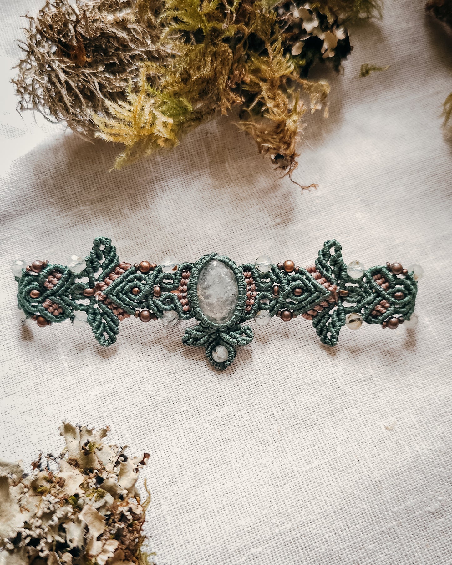 Whisper of Stillness | Handcrafted Prehnite Micromacramé Bracelet