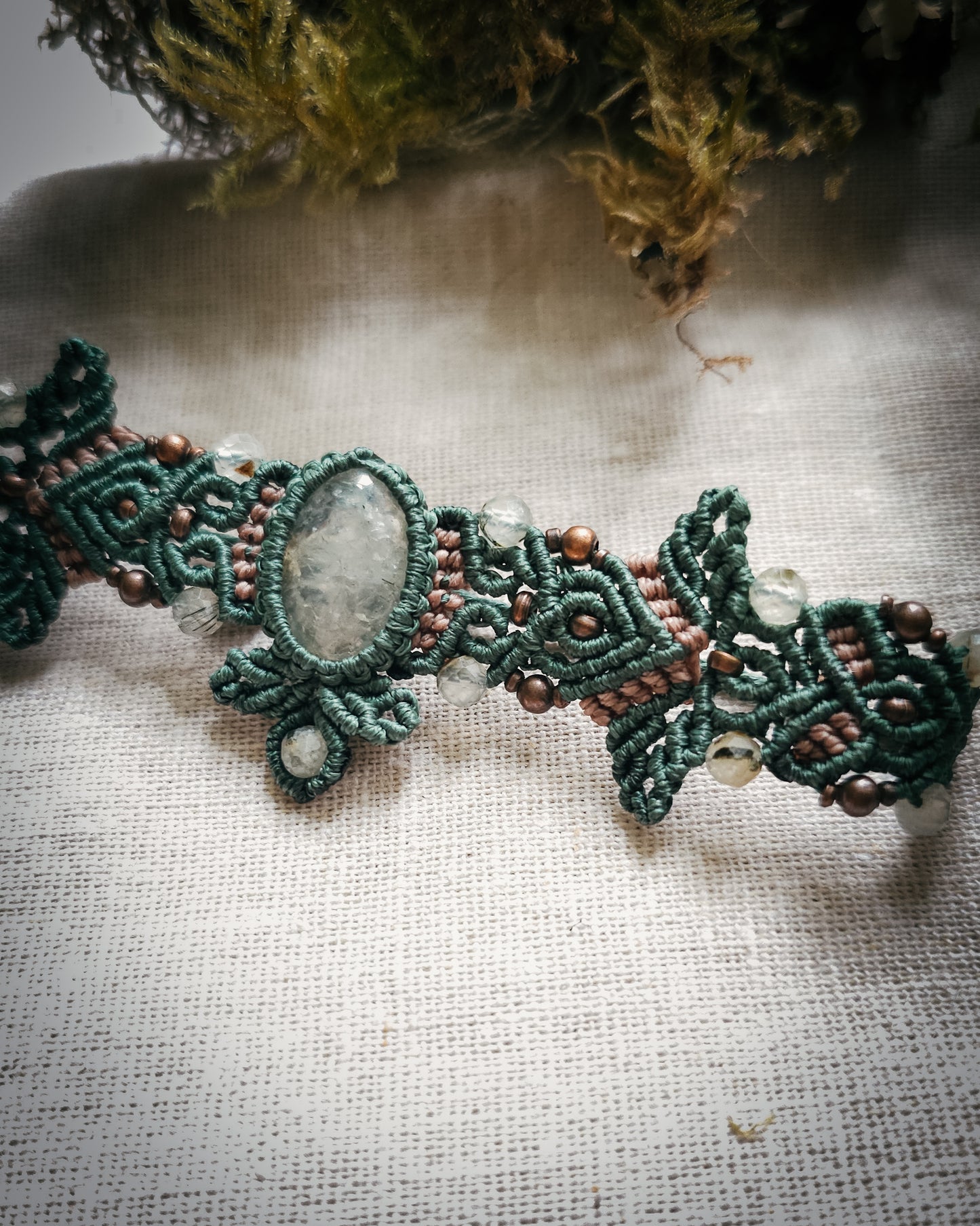 Whisper of Stillness | Handcrafted Prehnite Micromacramé Bracelet