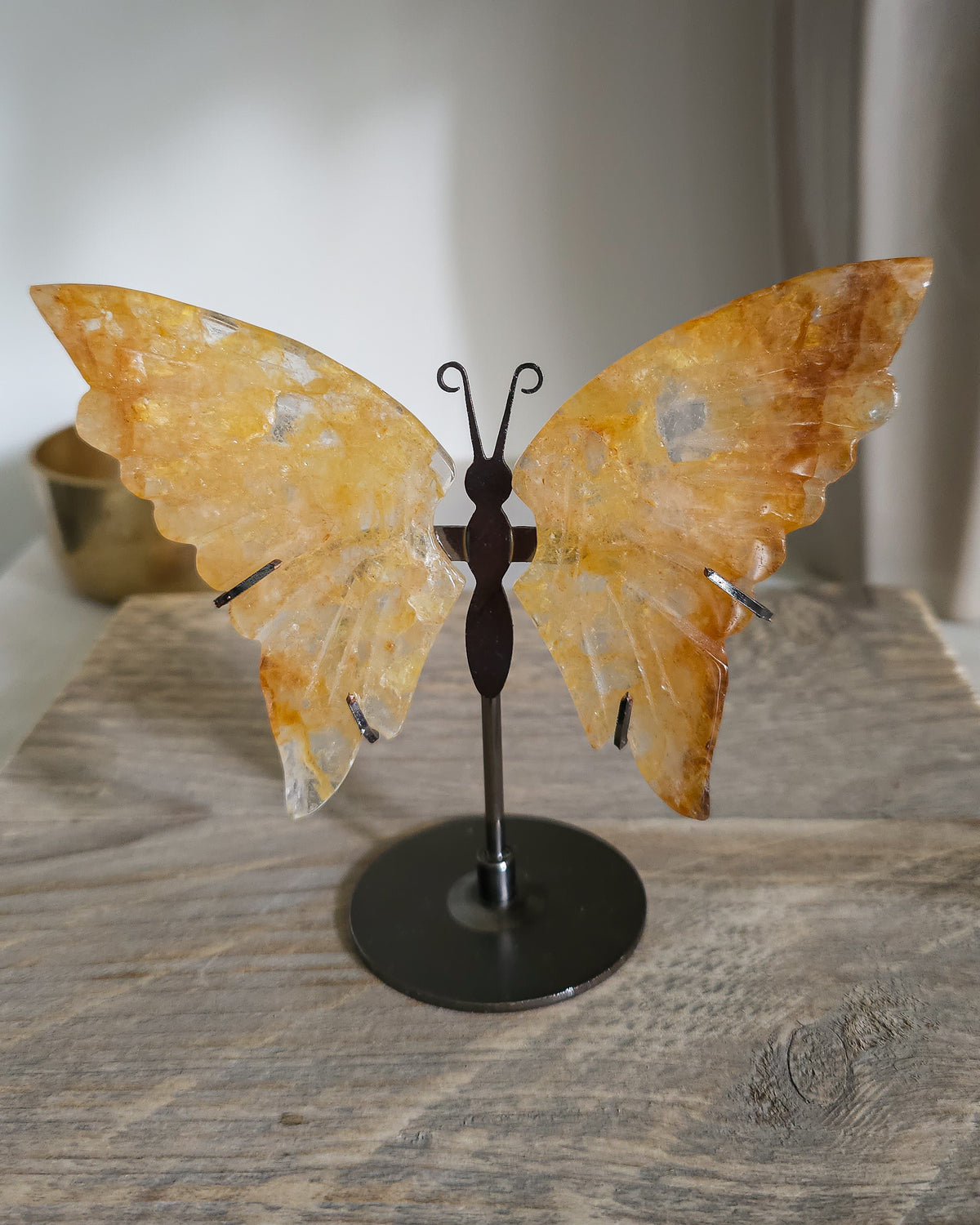 Golden Healer Quartz Butterfly Wings On The Stand