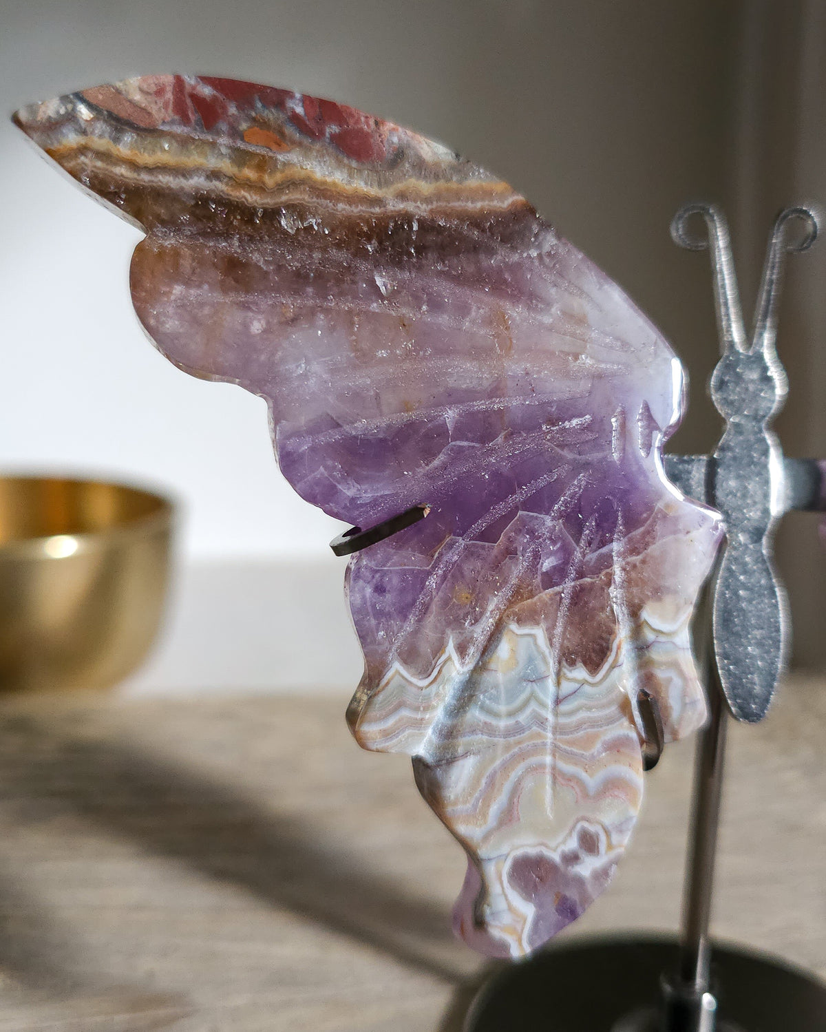 Amethyst with Agate & Jasper Butterfly Wings On The Stand