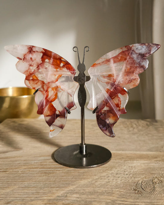 Fire Quartz / Red Hematoid Quartz | Crystal Butterfly Wings On The Stand