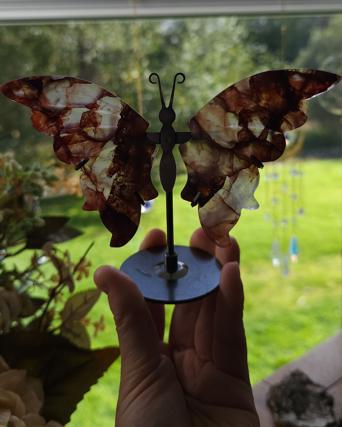 Fire Quartz / Red Hematoid Quartz Butterfly Wings On The Stand