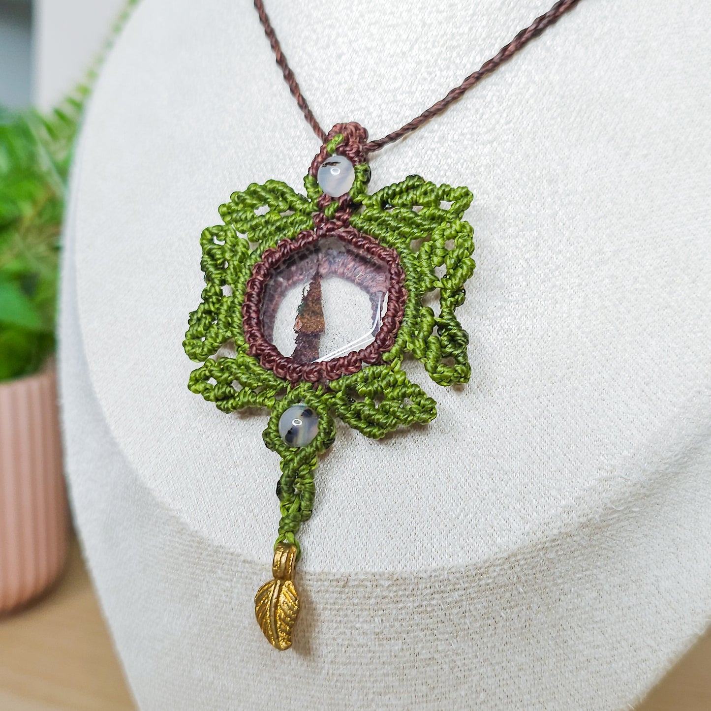 Lodolite/Garden Quartz with Dendritic Agate Amulet Necklace