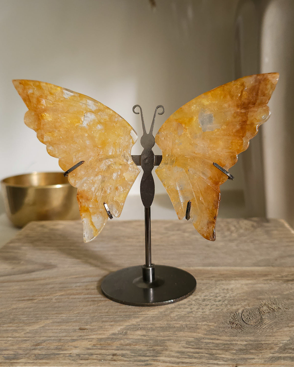 Golden Healer Quartz Butterfly Wings On The Stand