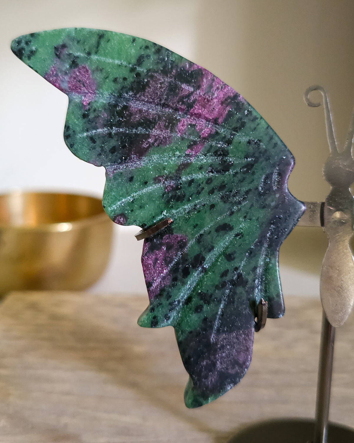 Fluorescent Ruby in Zoisite | Crystal Butterfly Wings On The Stand