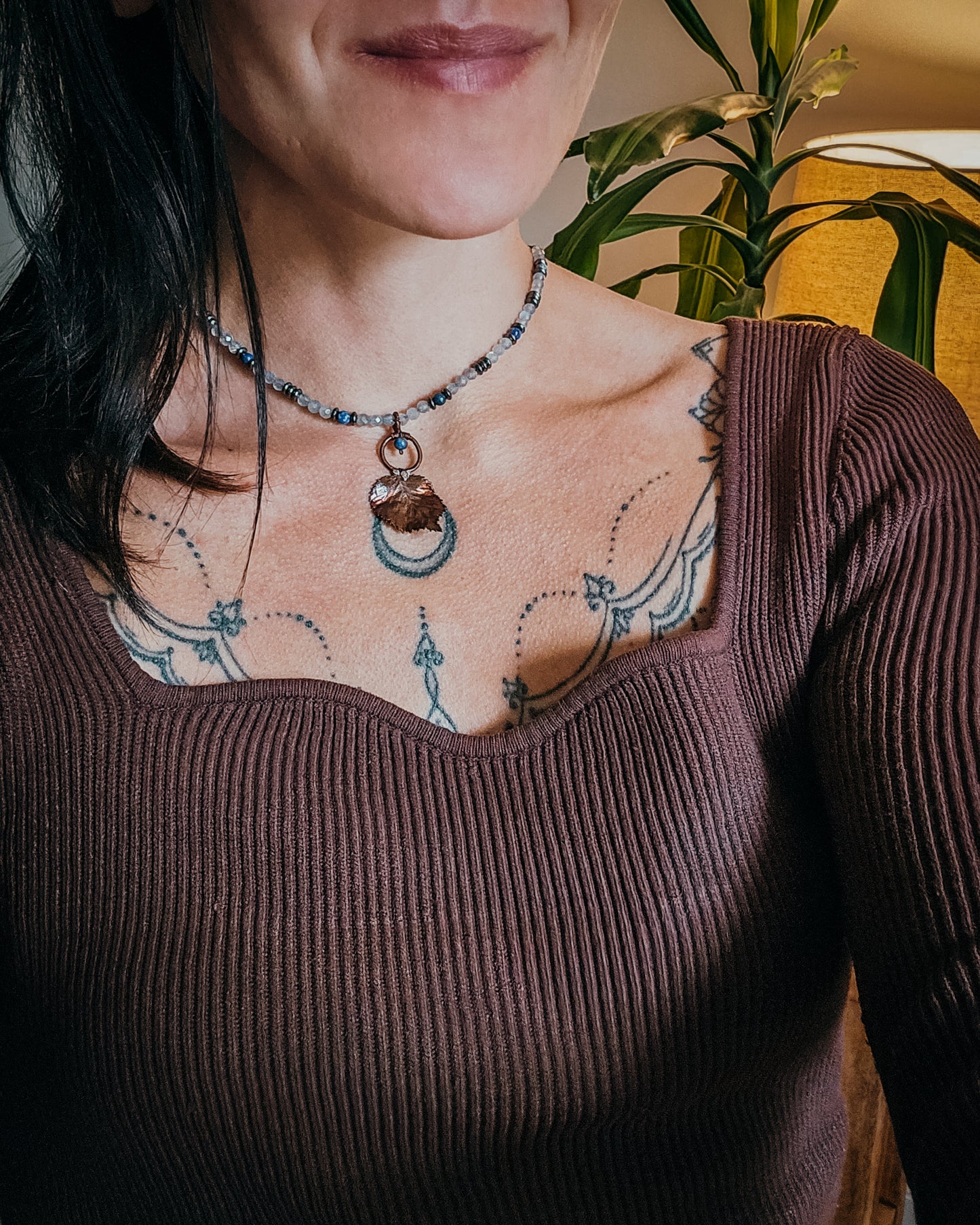 Hazel Spirit with Black Onyx and Dendritic Agate | Scottish Botanical Amulet