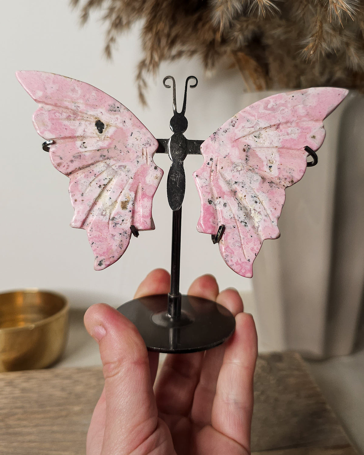 Peruvian Rhodonite | Crystal Butterfly Wings On The Stand
