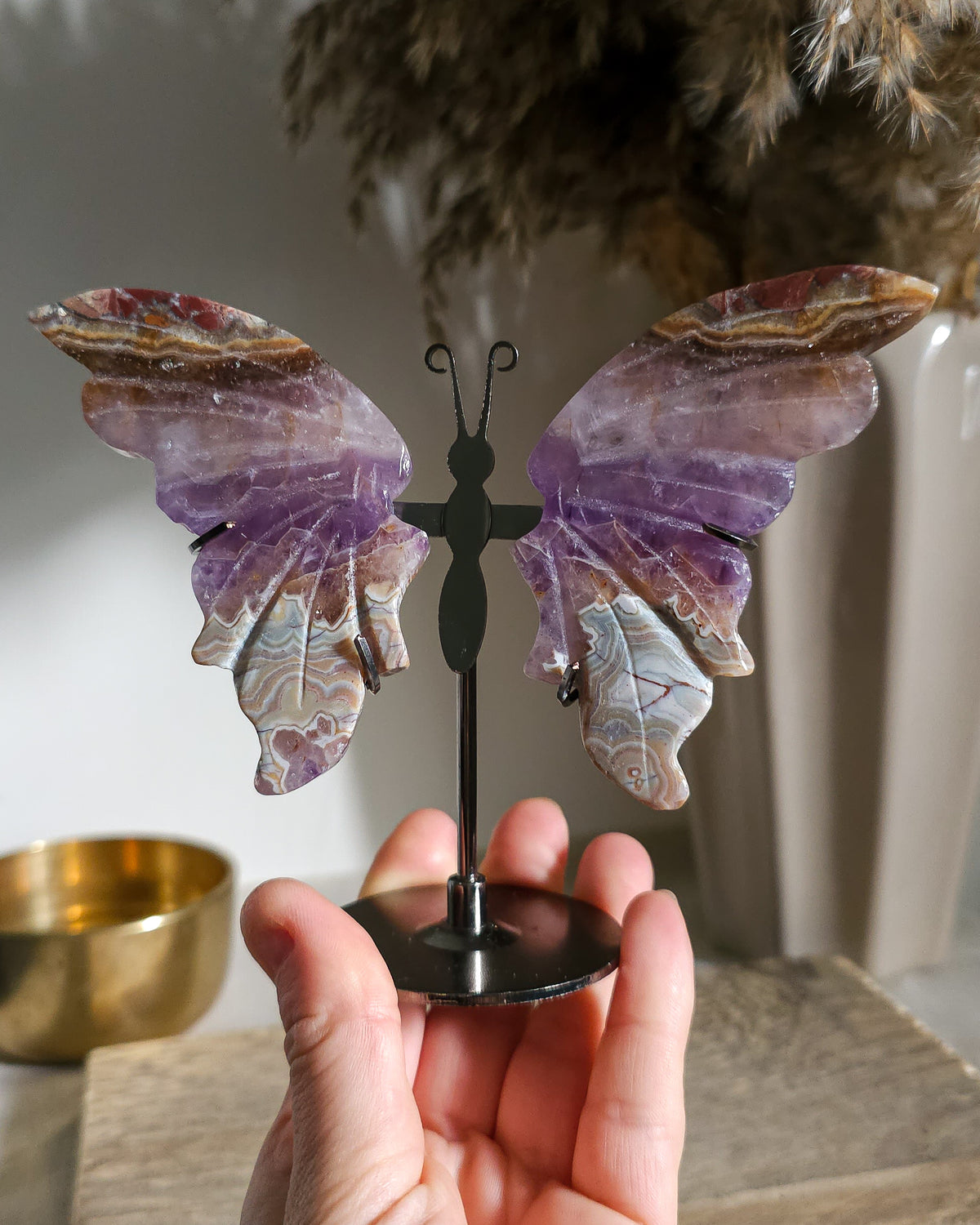 Amethyst with Agate & Jasper Butterfly Wings On The Stand