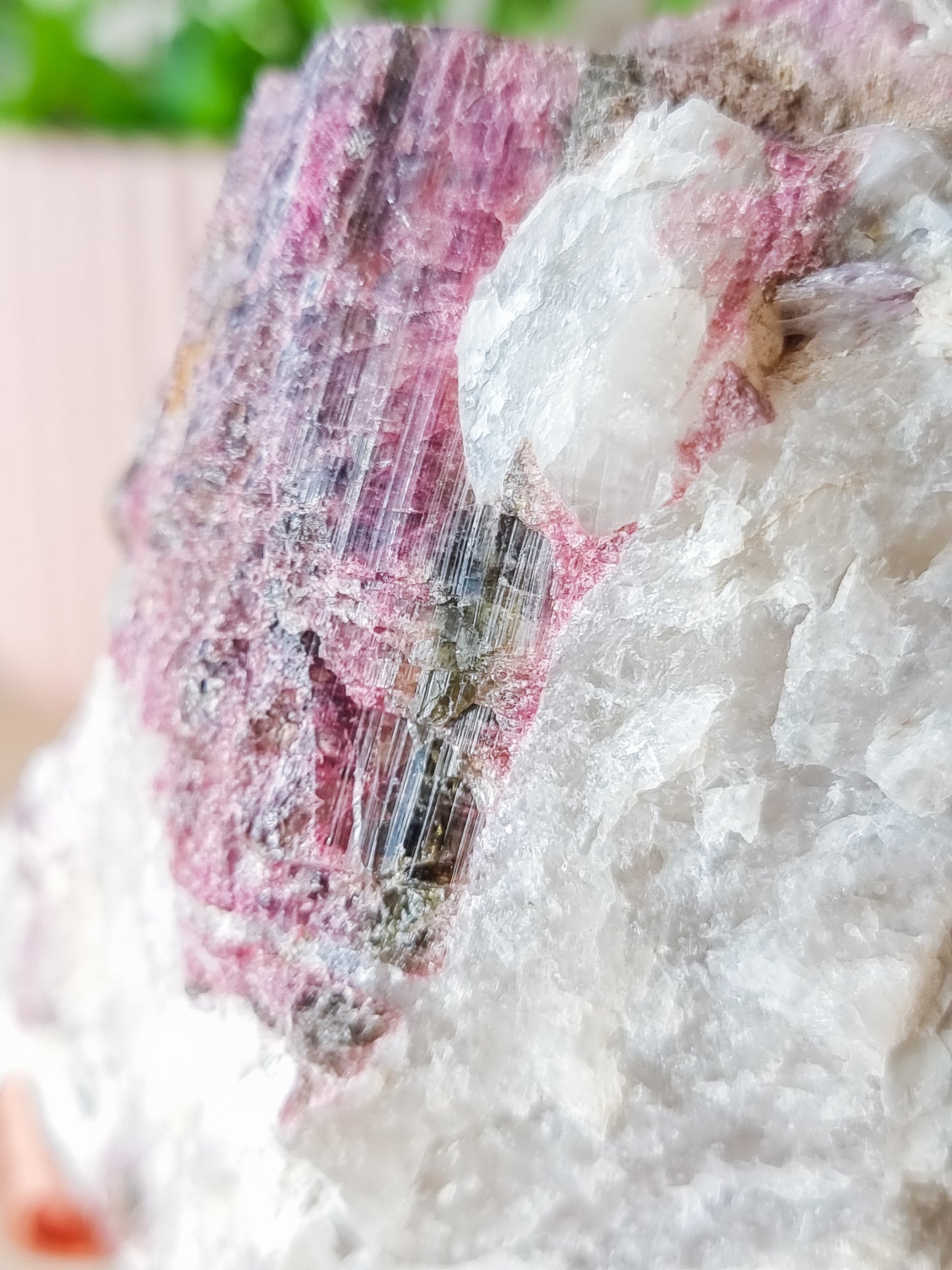 Pink and Green Tourmaline, Lepidolite in Quartz Specimen