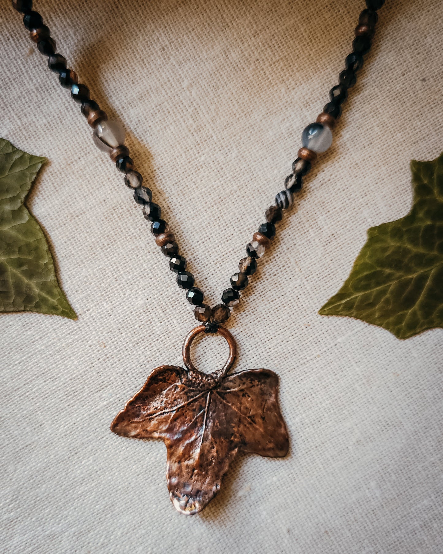 Ivy Spirit with Black Onyx and Dendritic Agate | Scottish Botanical Amulet