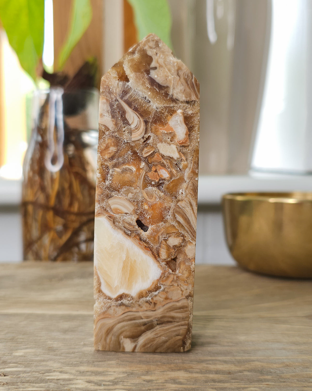 Phosphorescent Chocolate Calcite Tower