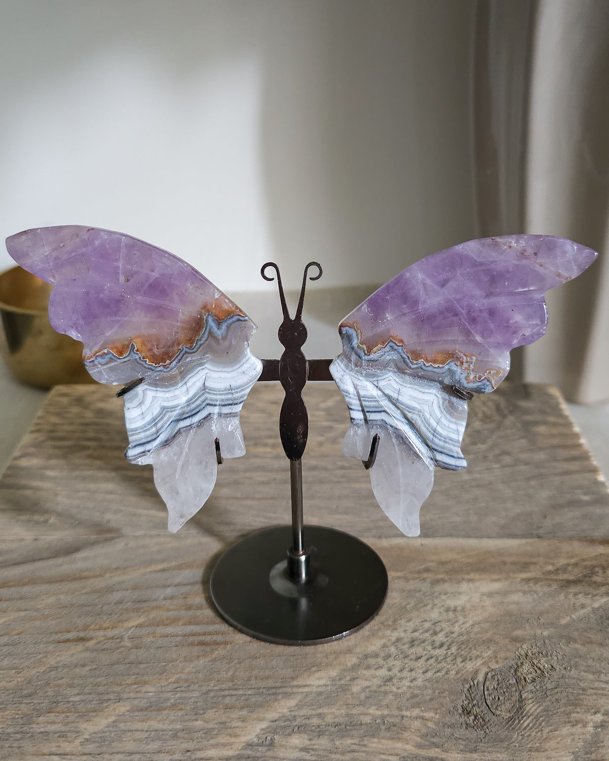 Amethyst with Agate & Clear Quartz Butterfly Wings On The Stand
