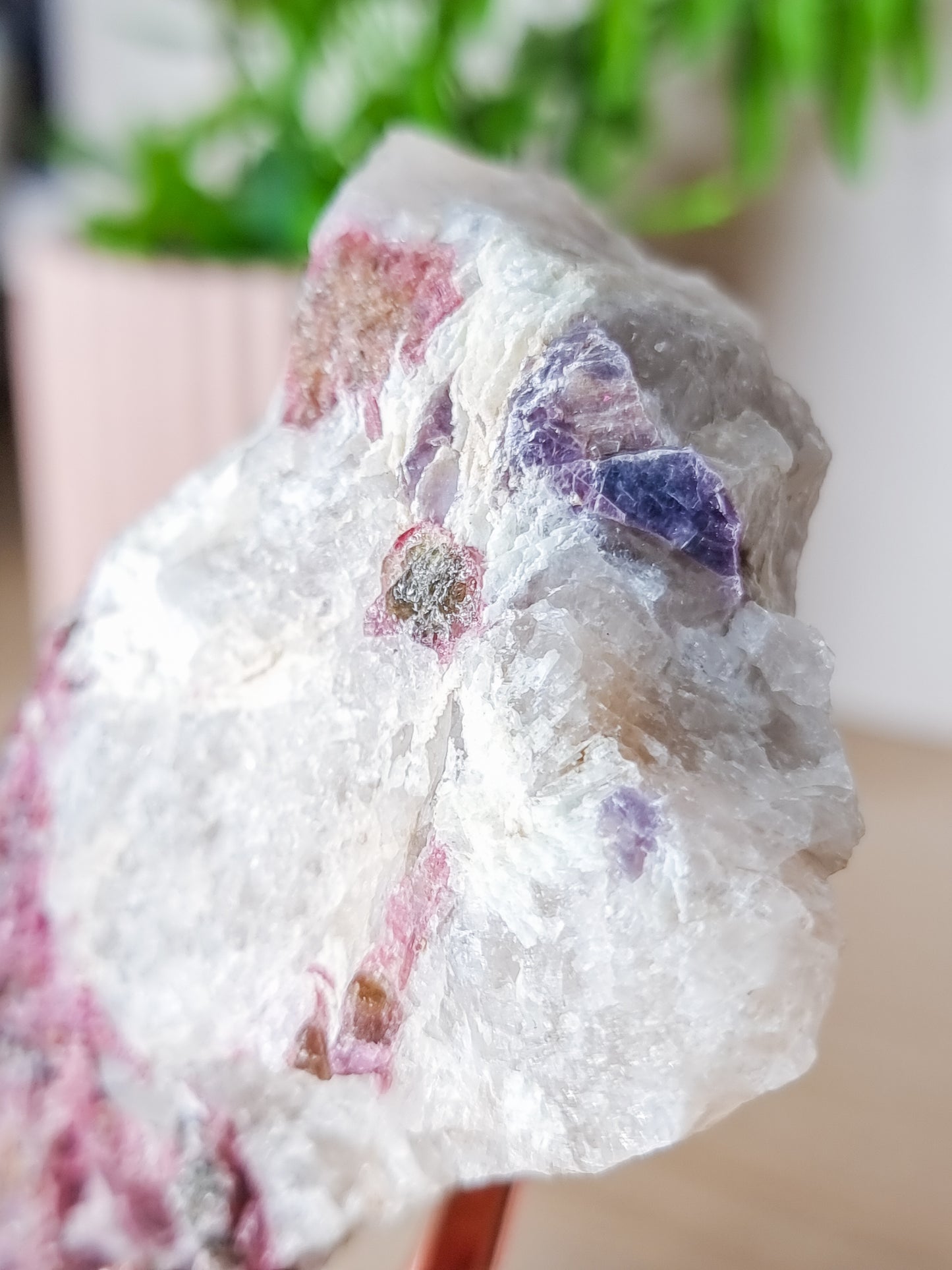 Pink and Green Tourmaline, Lepidolite in Quartz Specimen