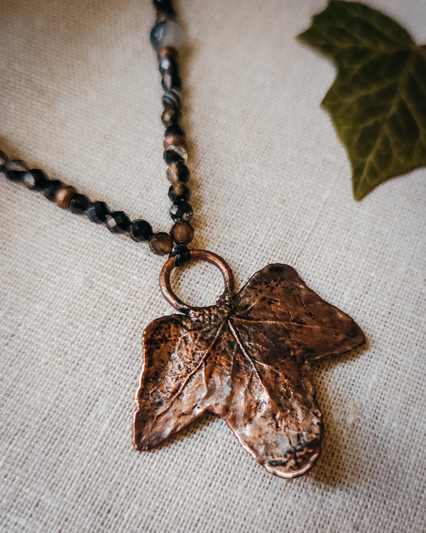 Ivy Spirit with Black Onyx and Dendritic Agate | Scottish Botanical Amulet