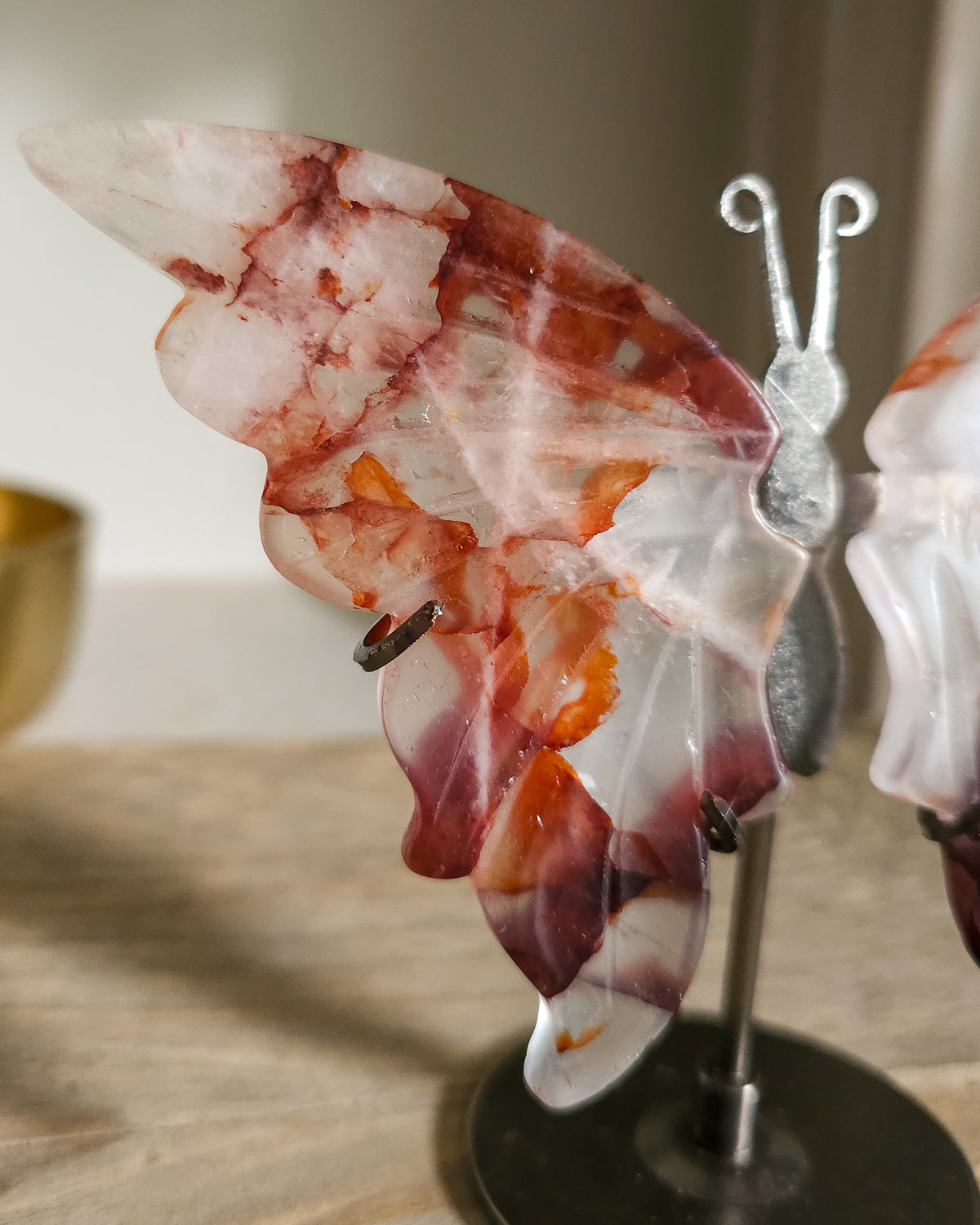 Fire Quartz / Red Hematoid Quartz Butterfly Wings On The Stand