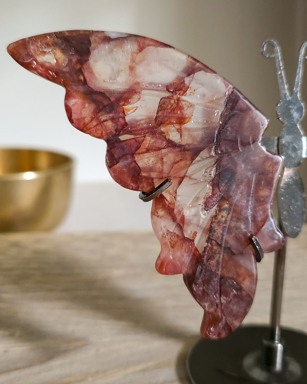 Fire Quartz / Red Hematoid Quartz Butterfly Wings On The Stand