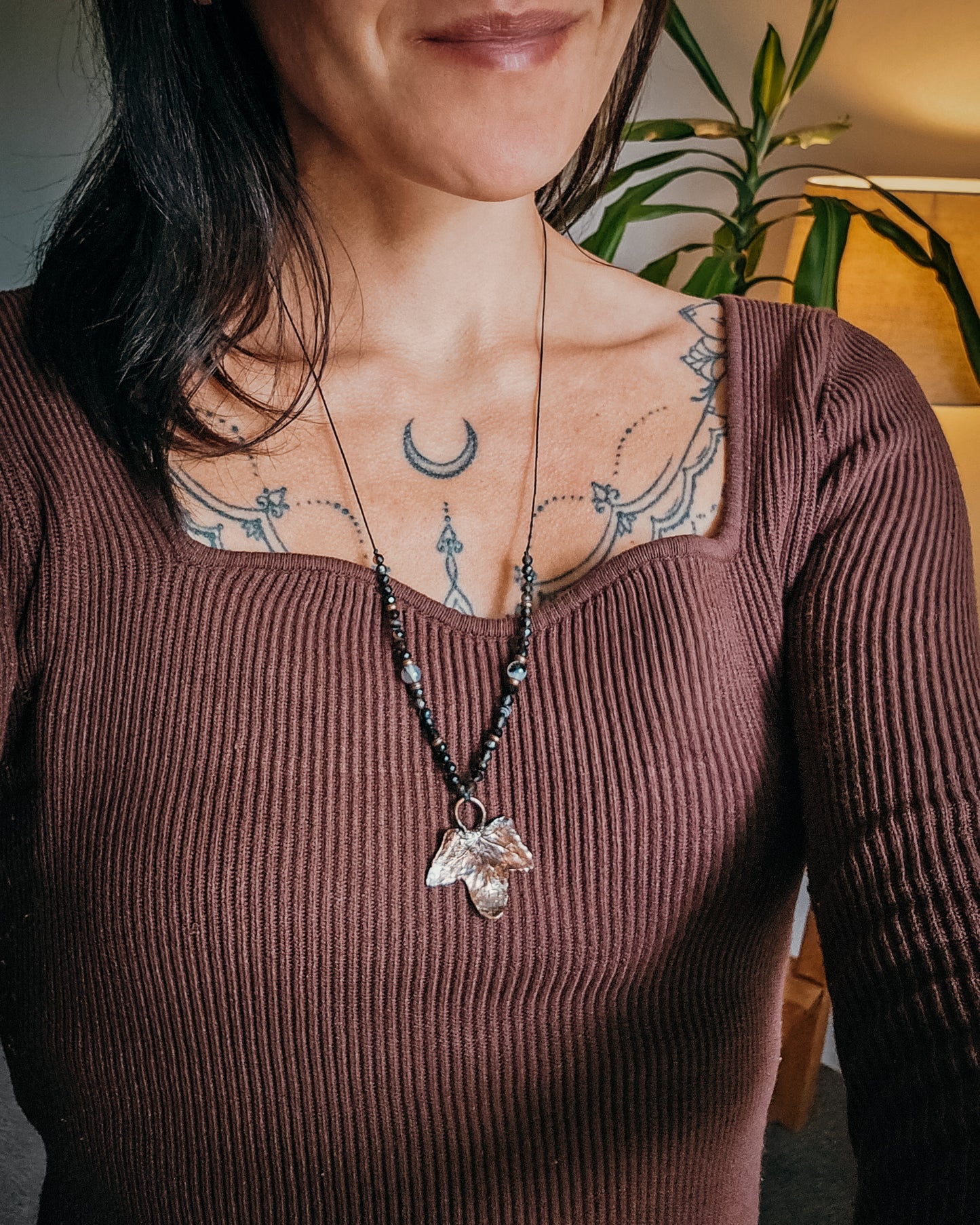 Ivy Spirit with Black Onyx and Dendritic Agate | Scottish Botanical Amulet