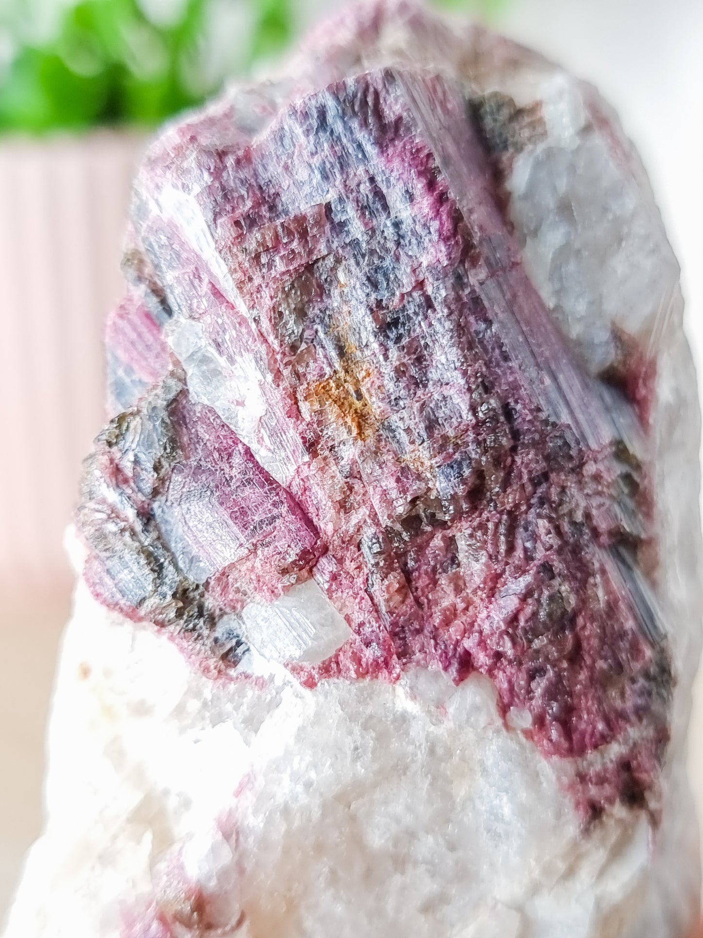 Pink and Green Tourmaline, Lepidolite in Quartz Specimen