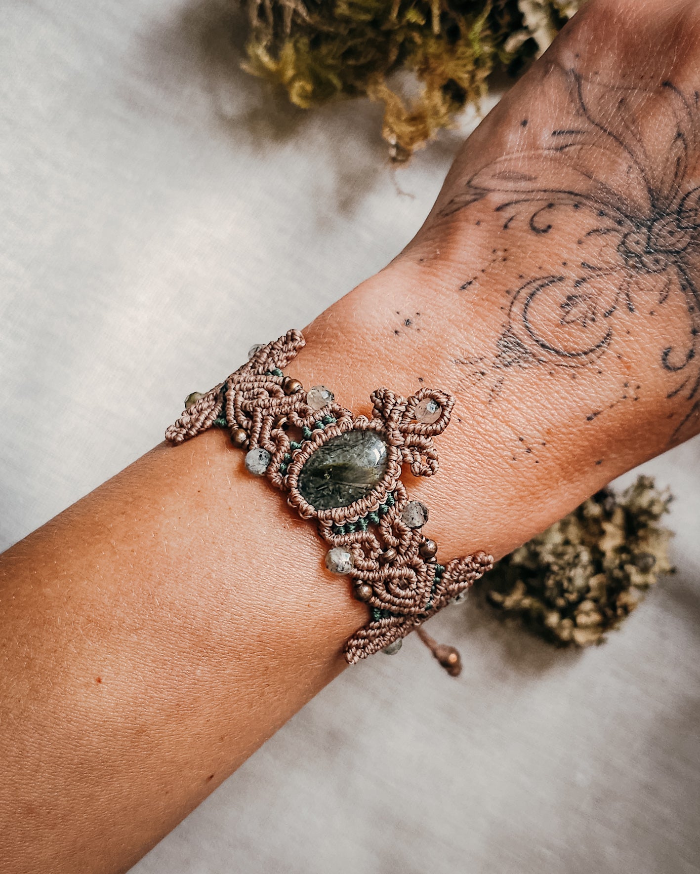 Whisper of Renewal | Handcrafted Prehnite Micromacramé Bracelet