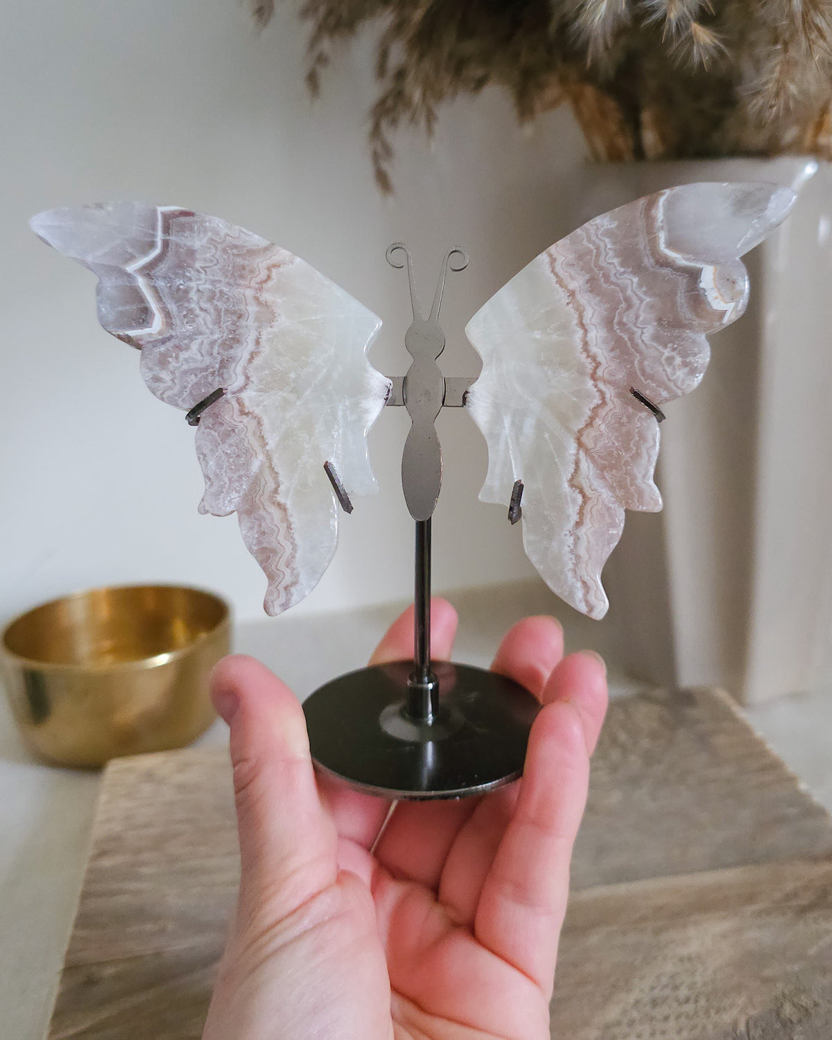 Banded Agate & Quartz | Crystal Butterfly Wings On The Stand