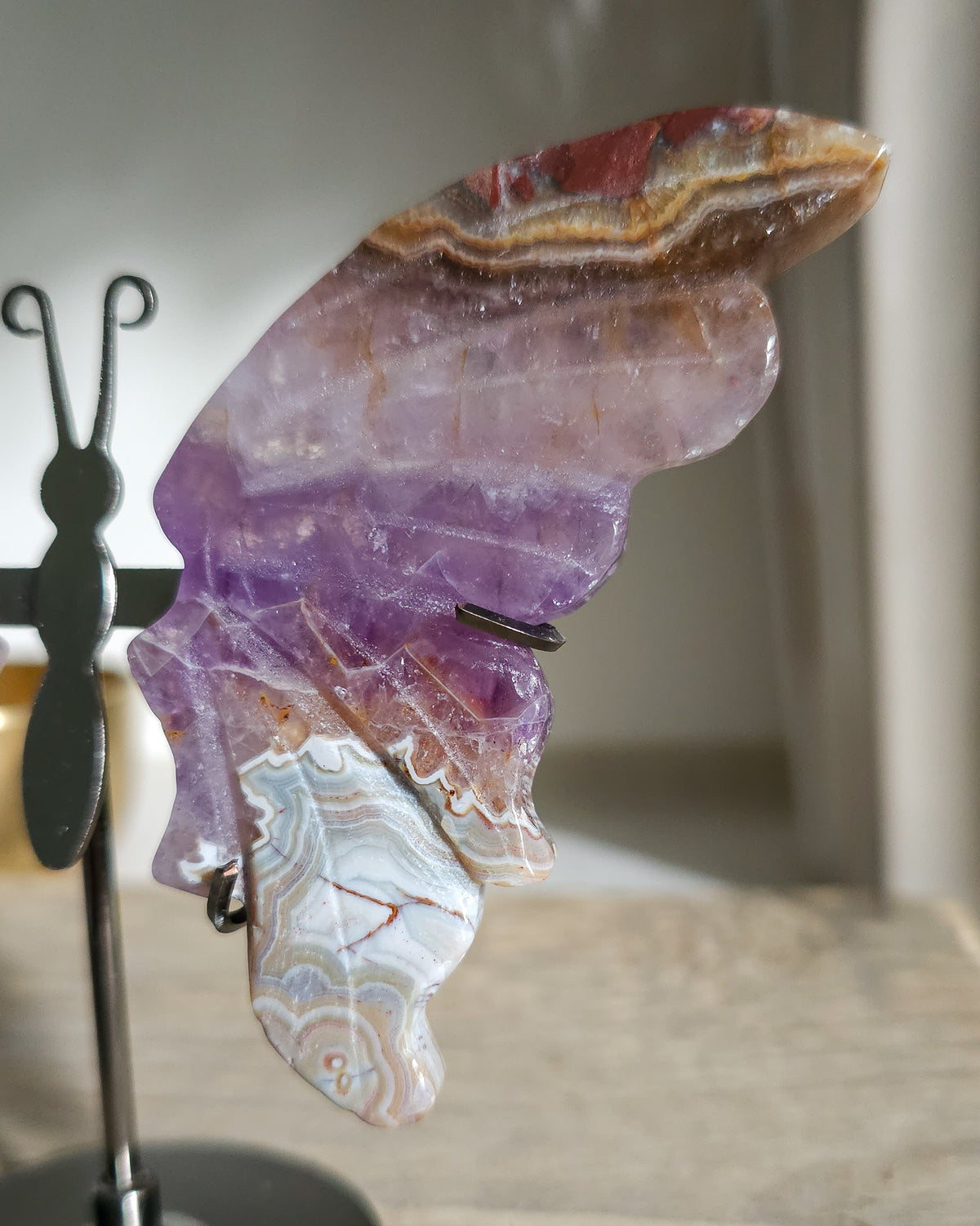 Amethyst with Agate & Jasper Butterfly Wings On The Stand