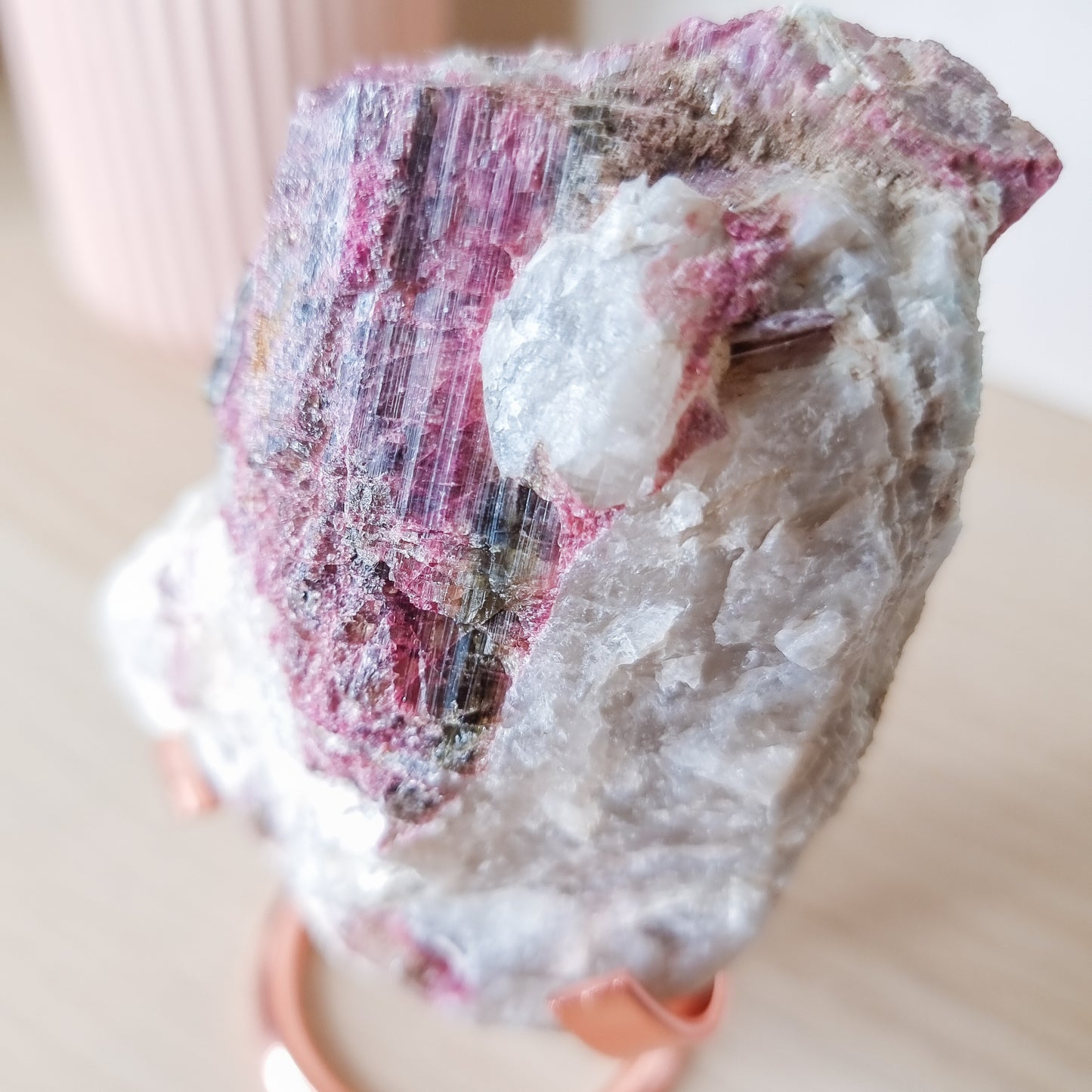 Pink and Green Tourmaline, Lepidolite in Quartz Specimen