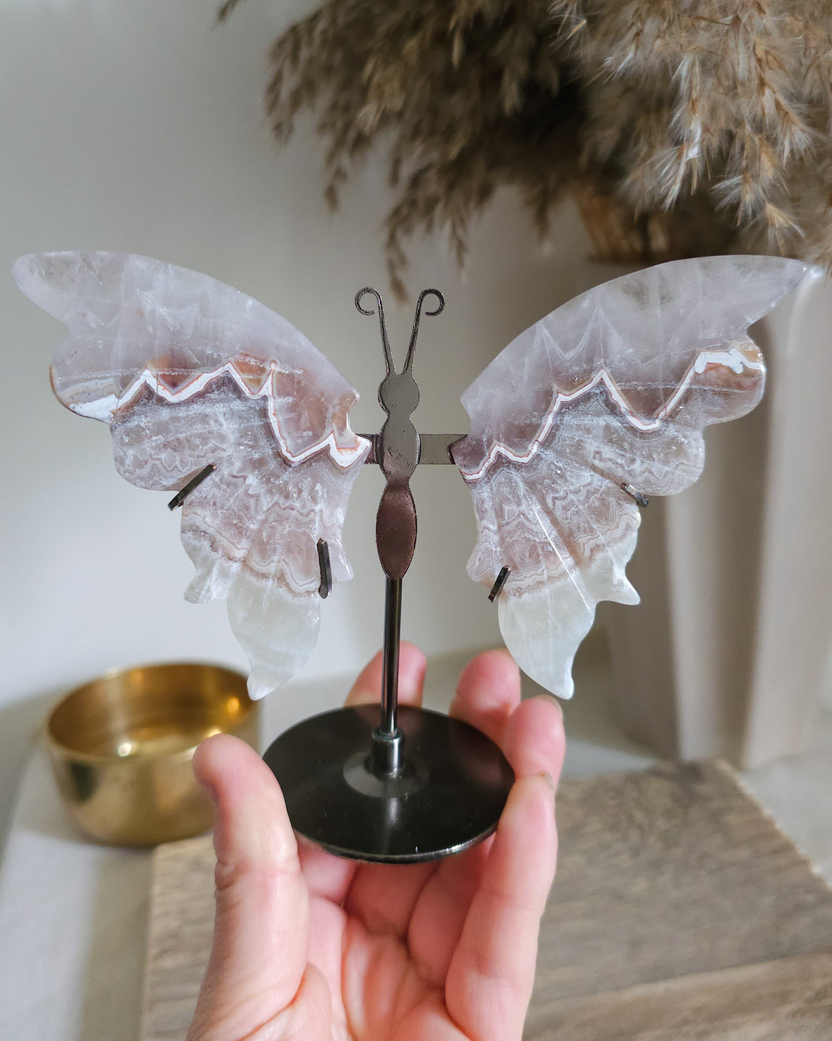 Banded Agate & Quartz | Crystal Butterfly Wings On The Stand