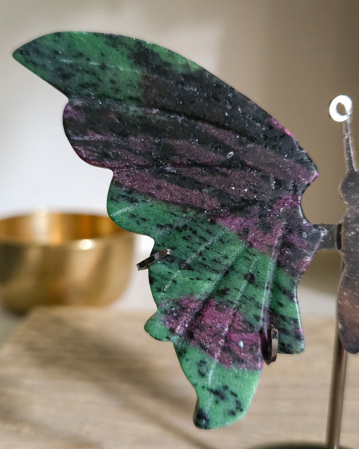Fluorescent Ruby in Zoisite | Crystal Butterfly Wings On The Stand