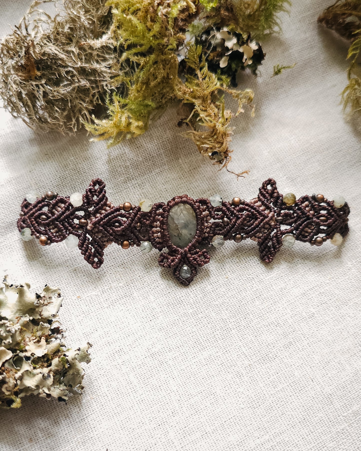 Whisper of Roots | Handcrafted Prehnite Micromacramé Bracelet