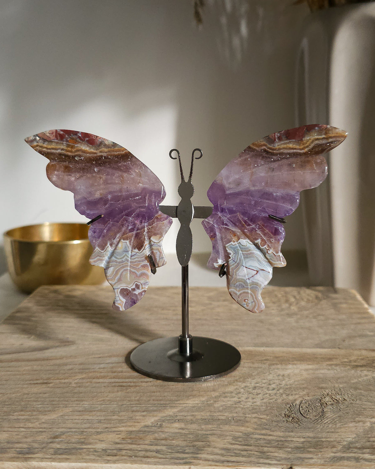 Amethyst with Agate & Jasper Butterfly Wings On The Stand