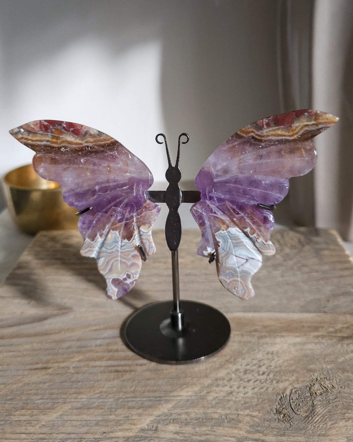 Amethyst with Agate & Jasper Butterfly Wings On The Stand