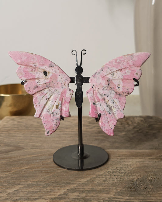 Peruvian Rhodonite | Crystal Butterfly Wings On The Stand