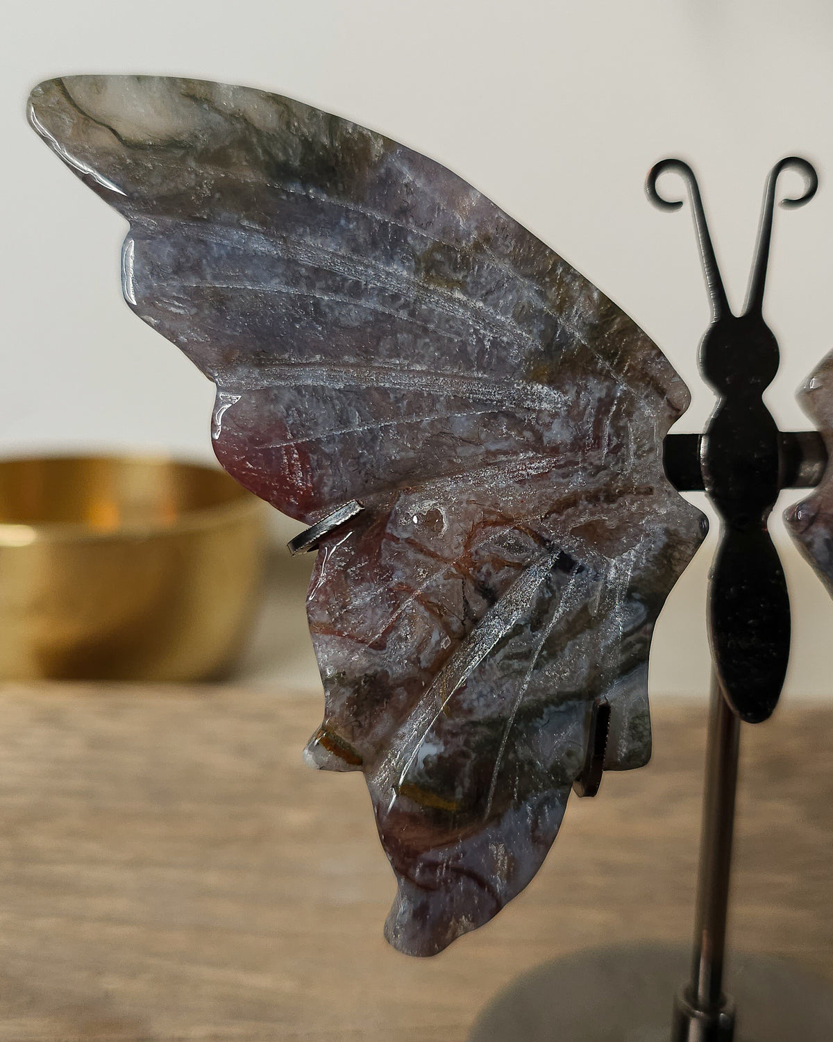 Moss Agate |Crystal Butterfly Wings On The Stand