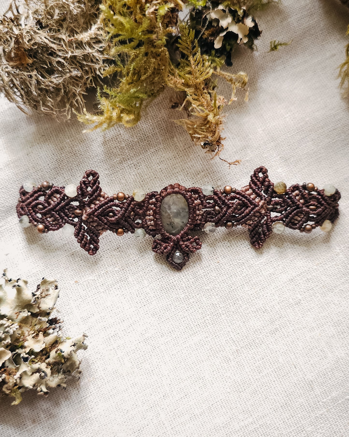 Whisper of Roots | Handcrafted Prehnite Micromacramé Bracelet