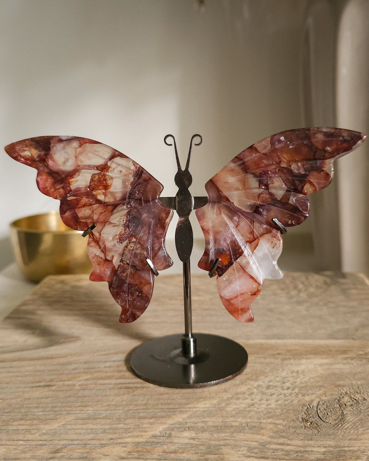 Fire Quartz / Red Hematoid Quartz Butterfly Wings On The Stand