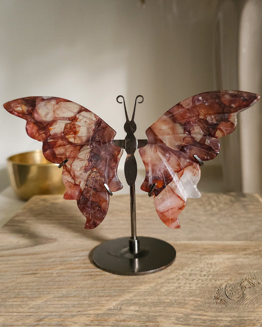 Fire Quartz / Red Hematoid Quartz | Crystal Butterfly Wings On The Stand