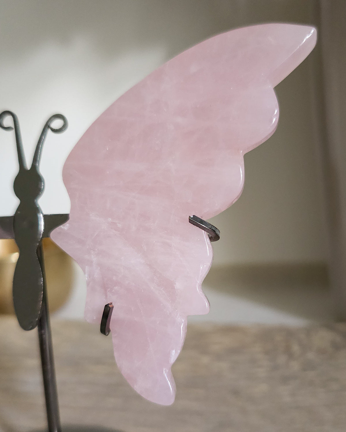 Rose Quartz Butterfly Wings On The Stand